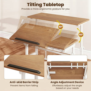 Mobile Standing up Desk Adjustable Computer Desk Tilting Workstation-Natural