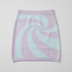 Mod Swirl Sweater Mini Skirt | Lilac & Pale Blue Knit Skirt with Intarsia Design (SM–XL)