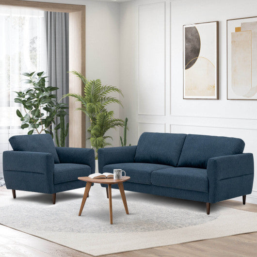 2 Pieces Upholstered Sofa Set with Removable Cushion Covers-Navy