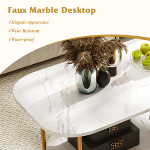 Modern 2-tier Faux Marble Top Coffee Table-White