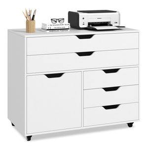 Modern Vertical 5-Drawer Mobile Chest with Door 5 Casters-White