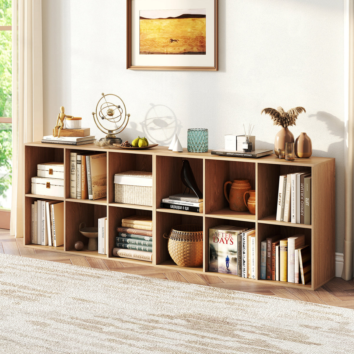 Modern 6-Cube Bookcase with Anti-tipping Kits for Bedroom Living Room-Natural