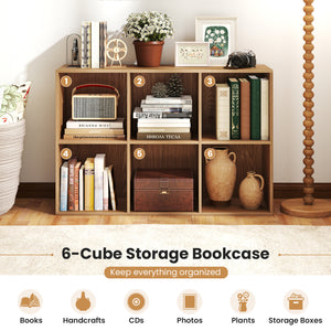 Modern 6-Cube Bookcase with Anti-tipping Kits for Bedroom Living Room-Natural