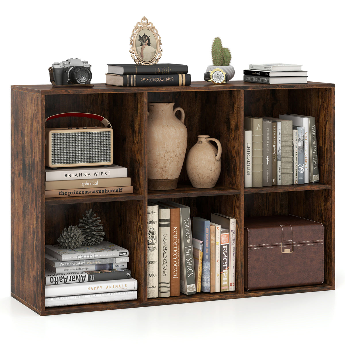 Modern 6-Cube Bookcase with Anti-tipping Kits for Bedroom Living Room-Rustic Brown