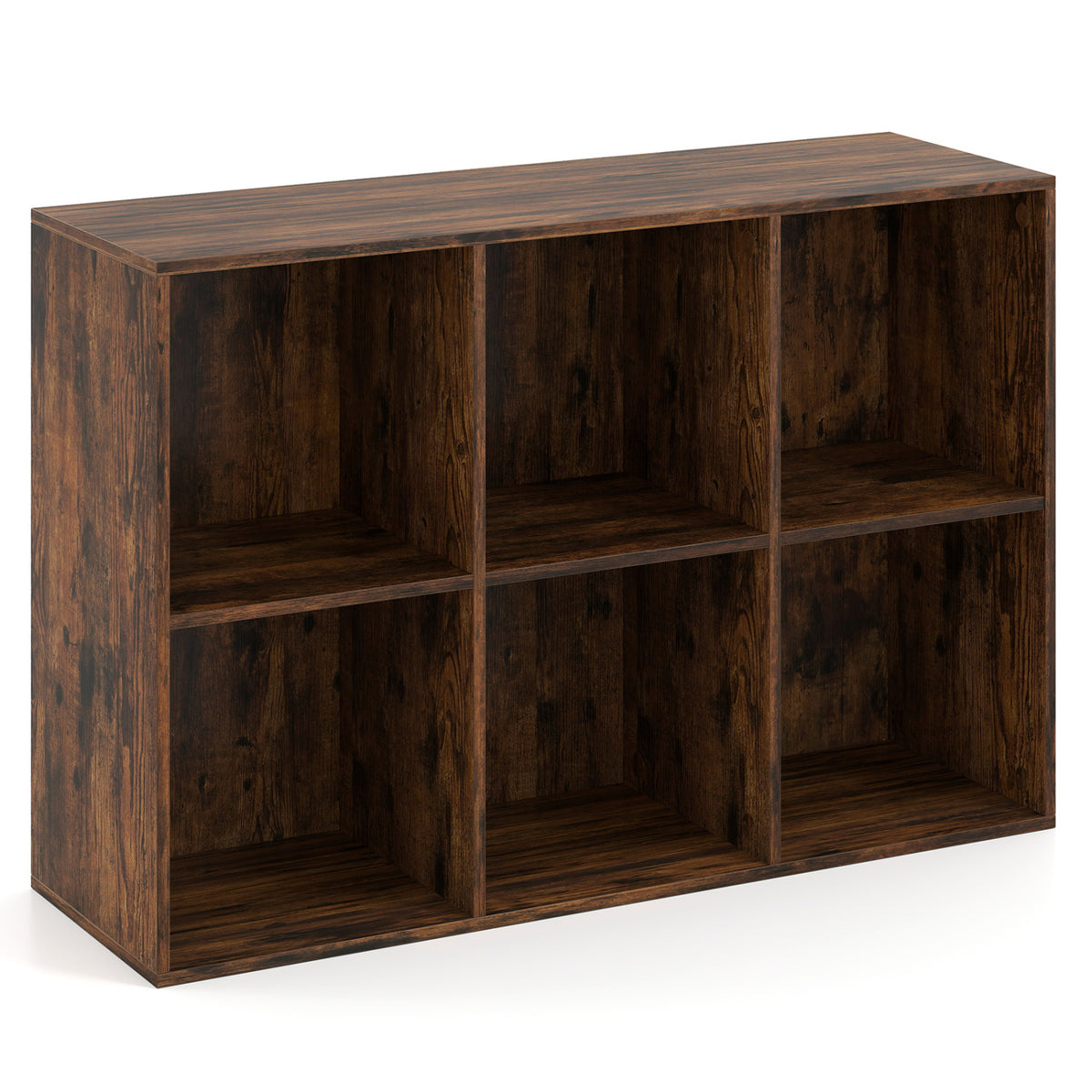Modern 6-Cube Bookcase with Anti-tipping Kits for Bedroom Living Room-Rustic Brown