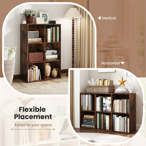Modern 6-Cube Bookcase with Anti-tipping Kits for Bedroom Living Room-Rustic Brown
