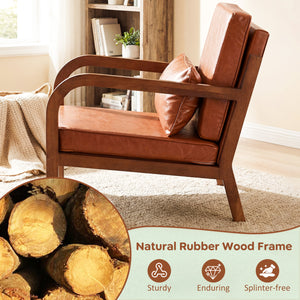 Modern Accent Chair Faux Leather Linen Fabric Upholstered Armchair-Brown