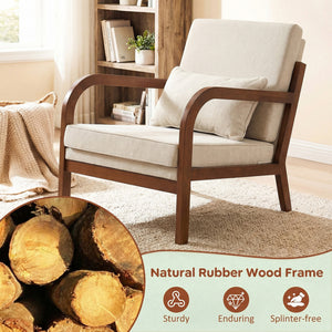 Modern Accent Chair Faux Leather Linen Fabric Upholstered Armchair-White