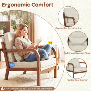 Modern Accent Chair Faux Leather Linen Fabric Upholstered Armchair-White