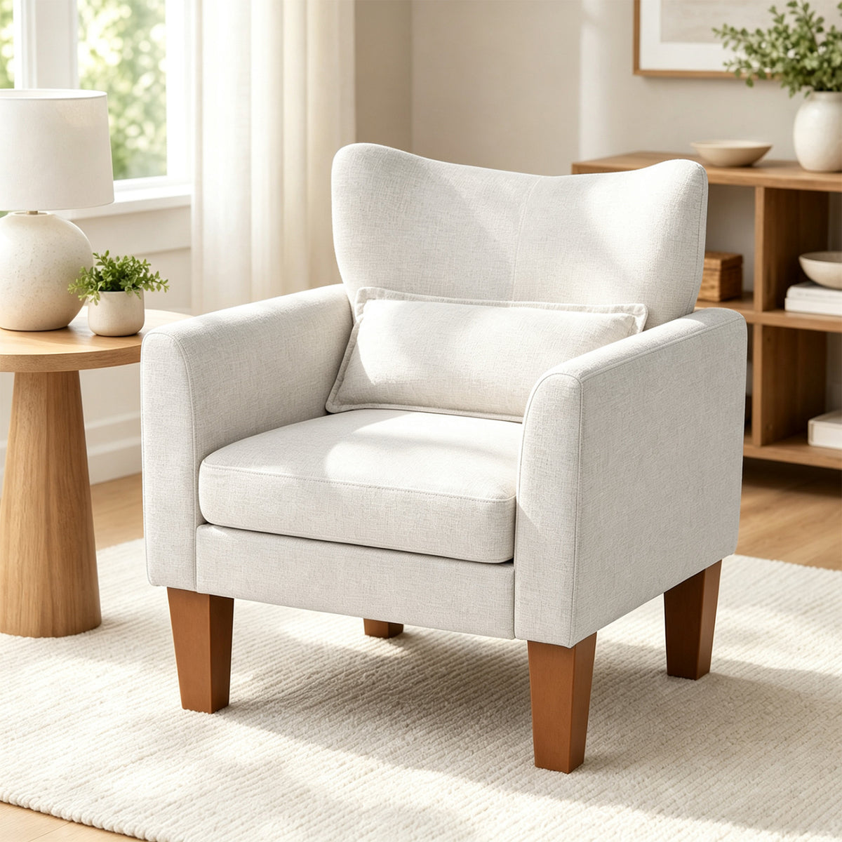 Modern Accent Chair with Removable Cushion & Pillow for Living Room-Beige