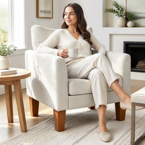 Modern Accent Chair with Removable Cushion & Pillow for Living Room-Beige