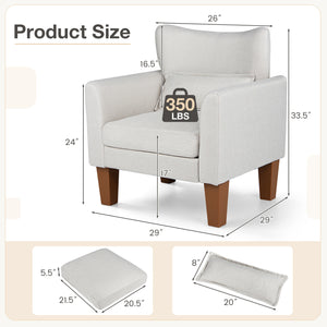 Modern Accent Chair with Removable Cushion & Pillow for Living Room-Beige
