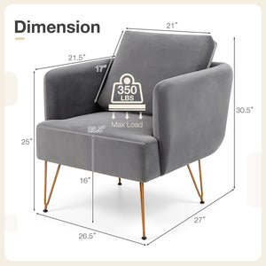 Modern Accent Chair w/Back Cushion & Golden Metal Legs for Living Room Bedroom-Gray