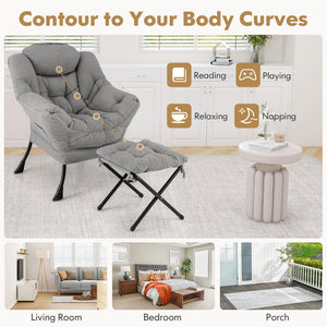Modern Accent Chair with Folding Footrest and Head Pillow-Gray