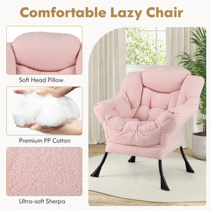 Modern Accent Chair with Folding Footrest and Head Pillow-Pink