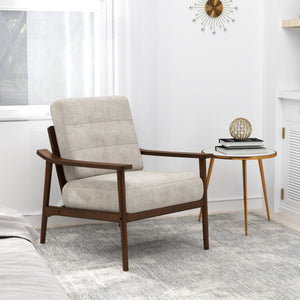 Modern Accent Chair with Rubber Wood Armrests and Legs for Living Room-Brown