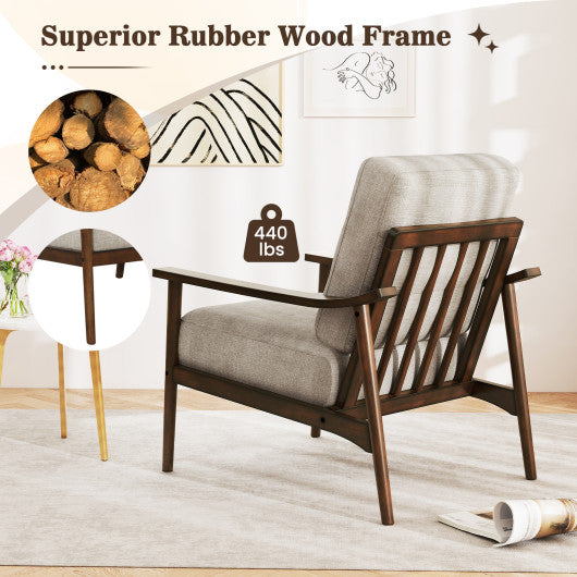 Modern Accent Chair with Rubber Wood Armrests and Legs for Living Room-Brown