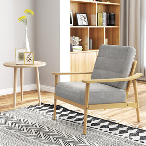 Modern Accent Chair with Rubber Wood Armrests and Legs for Living Room-Natural