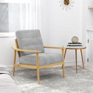 Modern Accent Chair with Rubber Wood Armrests and Legs for Living Room-Natural