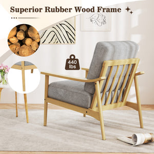 Modern Accent Chair with Rubber Wood Armrests and Legs for Living Room-Natural