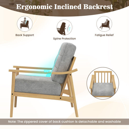 Modern Accent Chair with Rubber Wood Armrests and Legs for Living Room-Natural