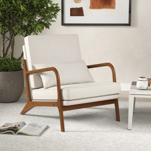 Modern Accent Chair with Rubber Wood Armrests and Removable Back-Beige