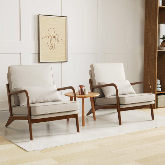 Modern Accent Chair with Rubber Wood Armrests and Removable Back-Beige