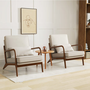 Modern Accent Chair with Rubber Wood Armrests and Removable Back-Beige