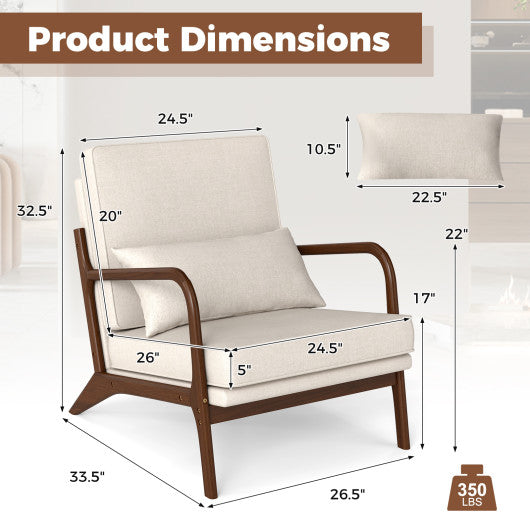 Modern Accent Chair with Rubber Wood Armrests and Removable Back-Beige