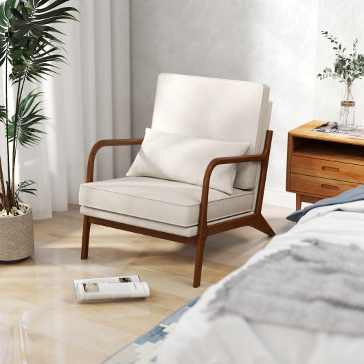 Modern Accent Chair with Rubber Wood Armrests and Removable Back-Beige