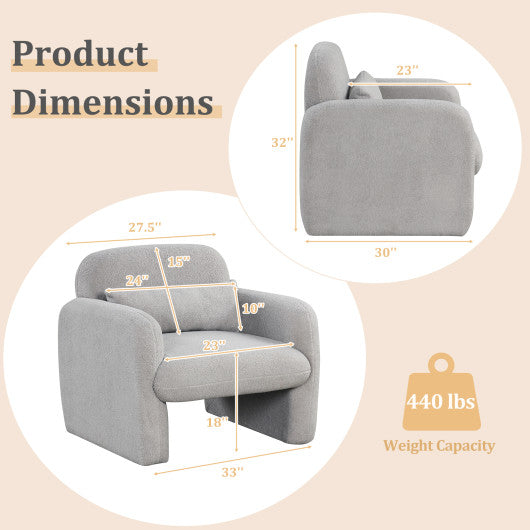 Modern Accent Chair with Waist Pillow and Armrests for Living Room Bedroom-Gray