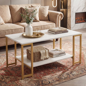 Modern Accent Table with Open Storage Shelf for Apartment and Lounge-White