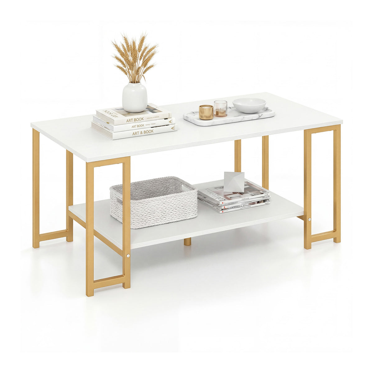 Modern Accent Table with Open Storage Shelf for Apartment and Lounge-White