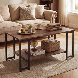 Modern Accent Table with Open Storage Shelf for Apartment and Lounge-Rustic Brown