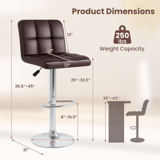 Modern Bat Stools Set of 2 with Back and Heavy-duty Metal Base and Footrest-Brown