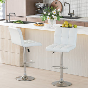 Modern Bat Stools Set of 2 with Back and Heavy-duty Metal Base and Footrest-White