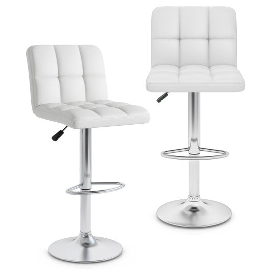 Modern Bat Stools Set of 2 with Back and Heavy-duty Metal Base and Footrest-White