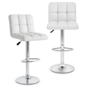 Modern Bat Stools Set of 2 with Back and Heavy-duty Metal Base and Footrest-White