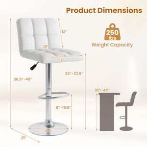 Modern Bat Stools Set of 2 with Back and Heavy-duty Metal Base and Footrest-White