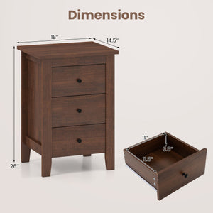 Modern Bedside Cabinet with 3 Drawers for Living Room and Bedroom-Walnut
