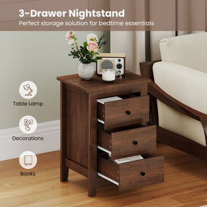 Modern Bedside Cabinet with 3 Drawers for Living Room and Bedroom-Walnut