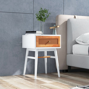1-Drawer Modern Bedside Table with Solid Wood Legs-White by DirectDeals