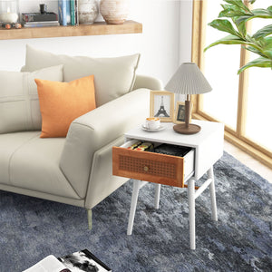 1-Drawer Modern Bedside Table with Solid Wood Legs-White by DirectDeals