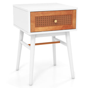 1-Drawer Modern Bedside Table with Solid Wood Legs-White by DirectDeals