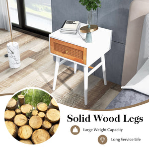 1-Drawer Modern Bedside Table with Solid Wood Legs-White by DirectDeals