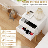 Mid Century Modern 2 Drawers Nightstand in Natural-White