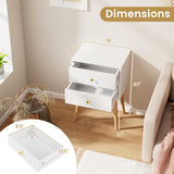 Mid Century Modern 2 Drawers Nightstand in Natural-White