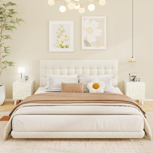 Modern Nightstand Side Table with Drawers and 3D Geometric Patterns-White