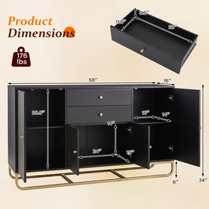 Modern Buffet Sideboard Cabinet w/ 2 Drawers & Adjustable Shelves for Dining Room-Black