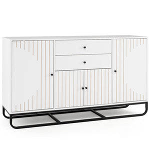 Modern Buffet Sideboard Cabinet w/ 2 Drawers & Adjustable Shelves for Dining Room-White